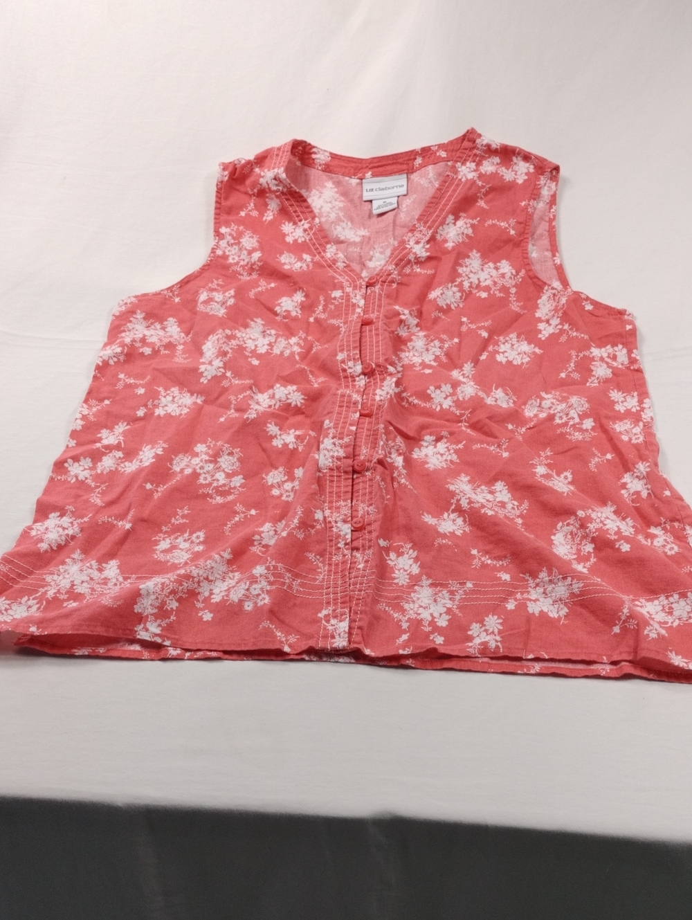 Liz Claiborne Coral Pinkish Orange  Floral Button-Front Size Medium